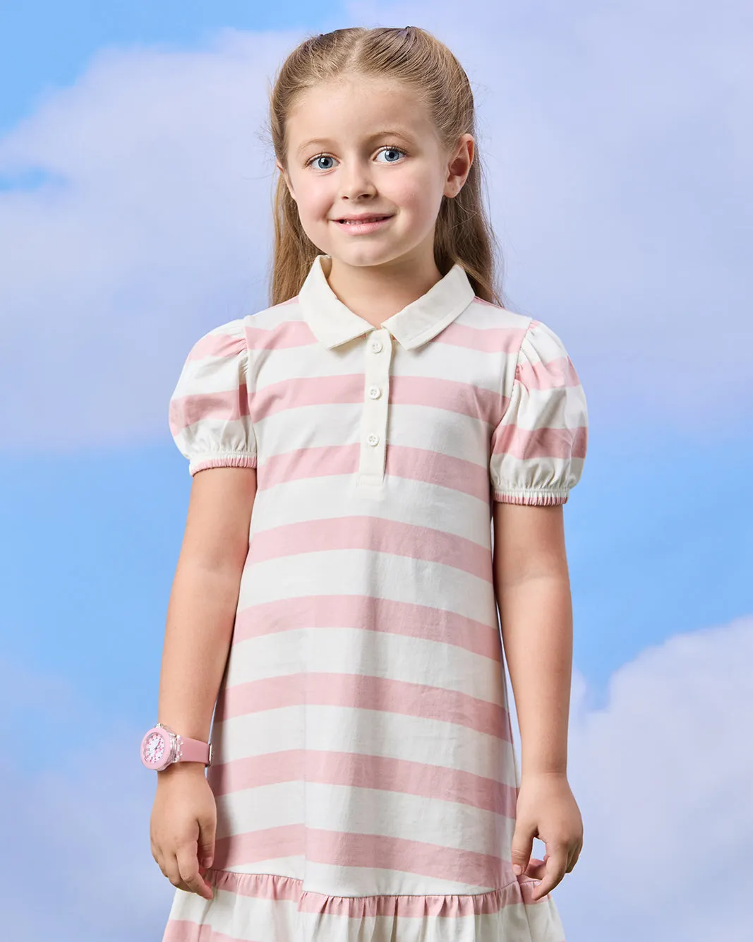 Girls Pink Yarn Dyed Jersey Striped Polo Dress sold by Redtag product image thumbnail 2