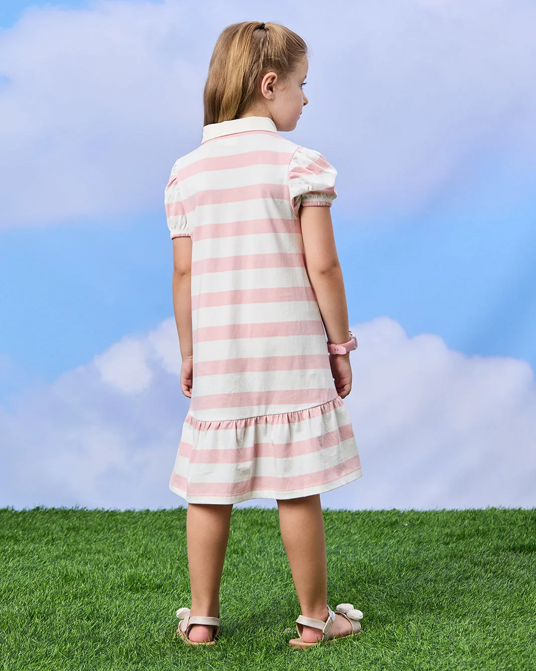 Girls Pink Yarn Dyed Jersey Striped Polo Dress sold by Redtag product image thumbnail 3