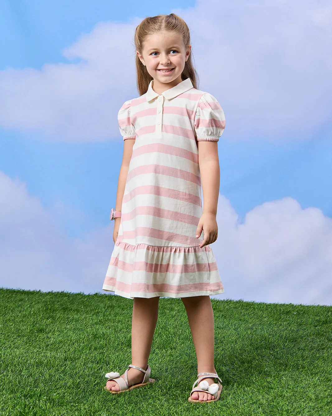 Girls Pink Yarn Dyed Jersey Striped Polo Dress sold by Redtag product image thumbnail 4