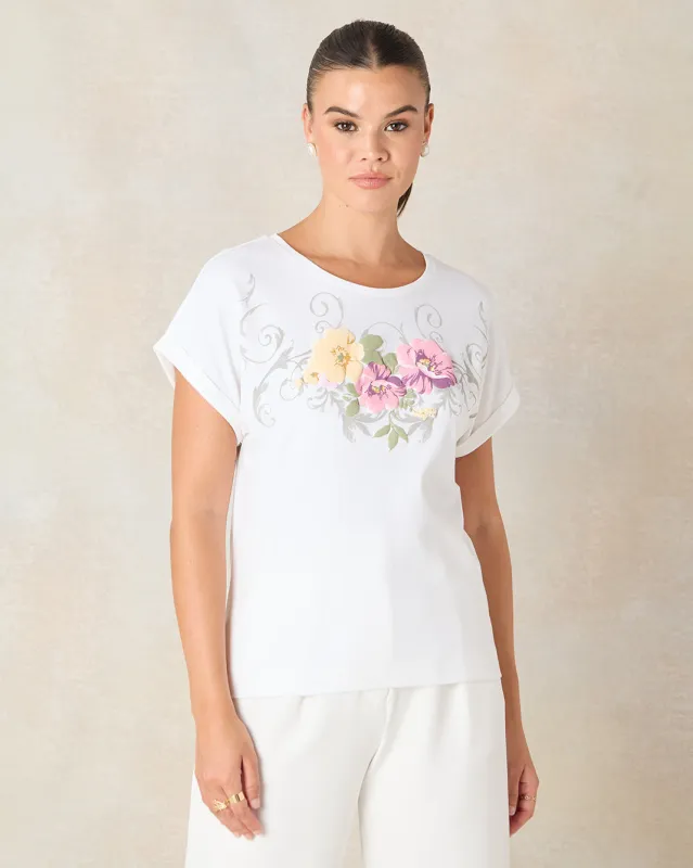 Women White Embellished T-Shirt sold by Redtag