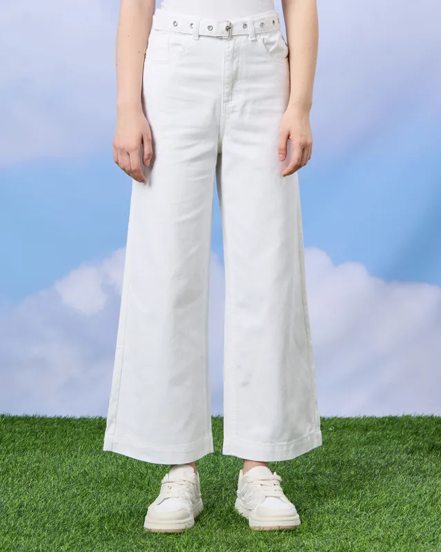 Senior Girls White Wideleg Jeans With Belt sold by Redtag