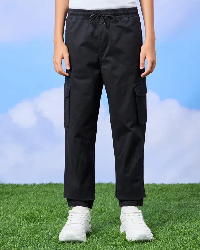 Senior Boys Black Cargo Trousers sold by Redtag