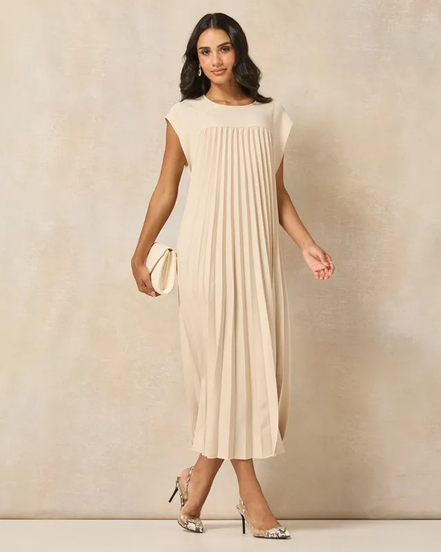 Women Beige Pleated A Line Beige Dress sold by Redtag