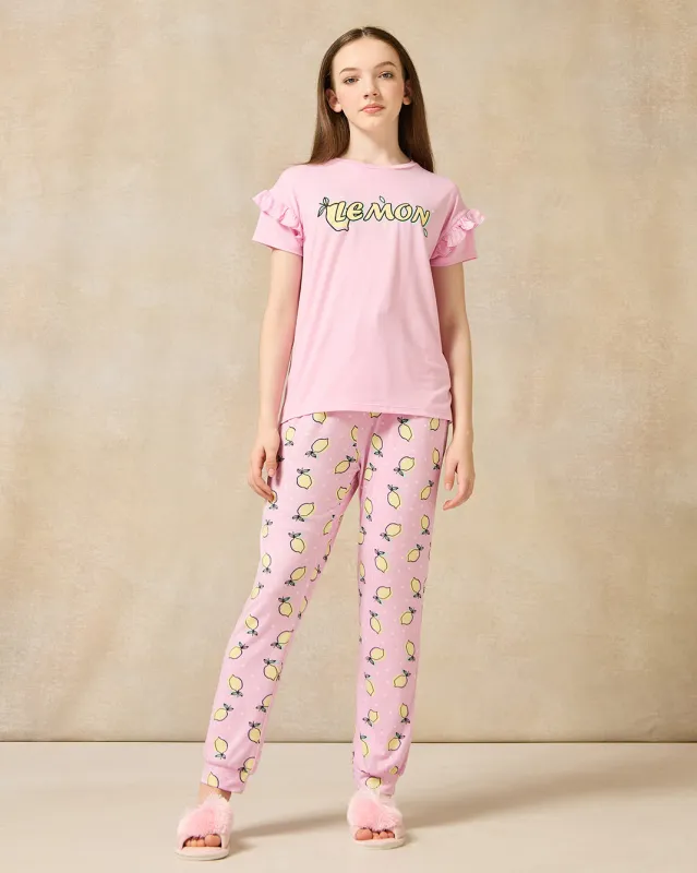 Senior Girls Pink Printed Pyjama Set (2 Piece) sold by Redtag