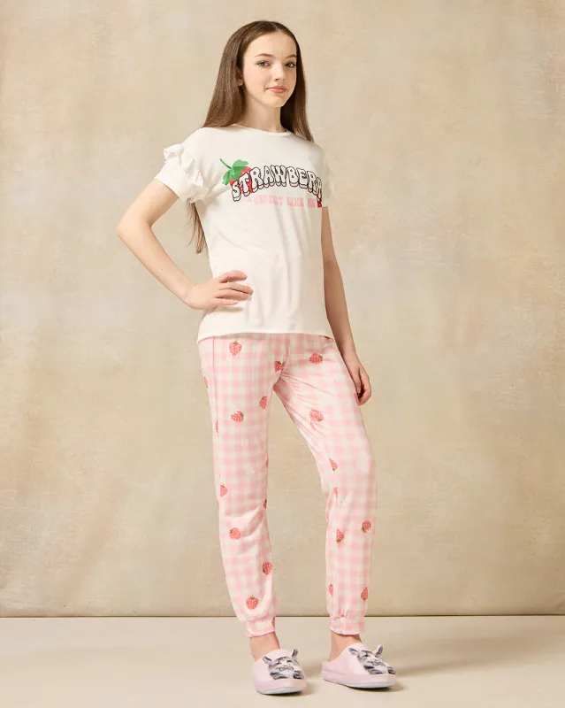 Senior Girls Yellow And Pink Printed Pyjama Set (2 Piece) sold by Redtag