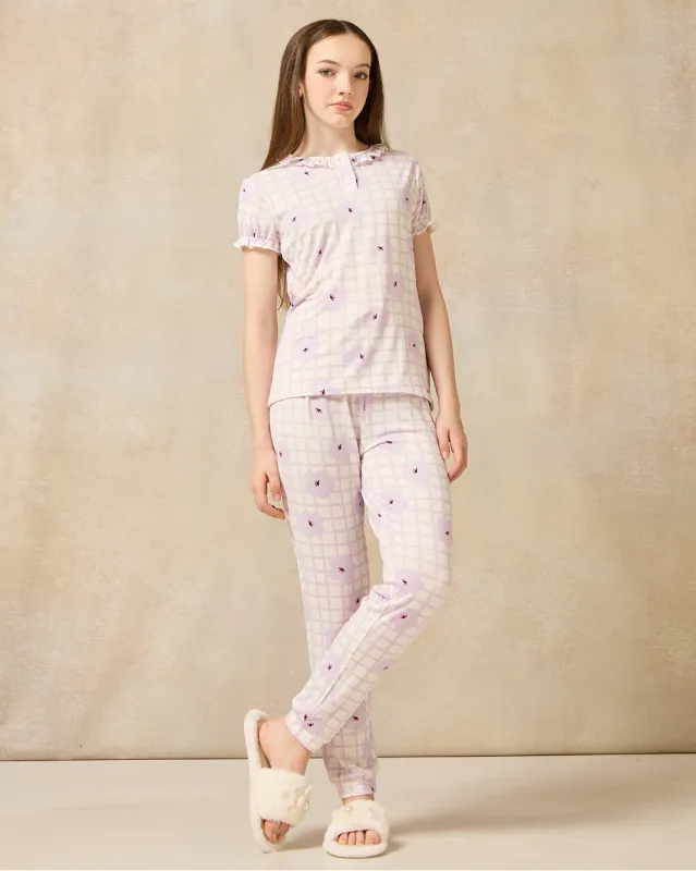 Senior Girls White Allover Print Pyjama Set (2 Piece) sold by Redtag
