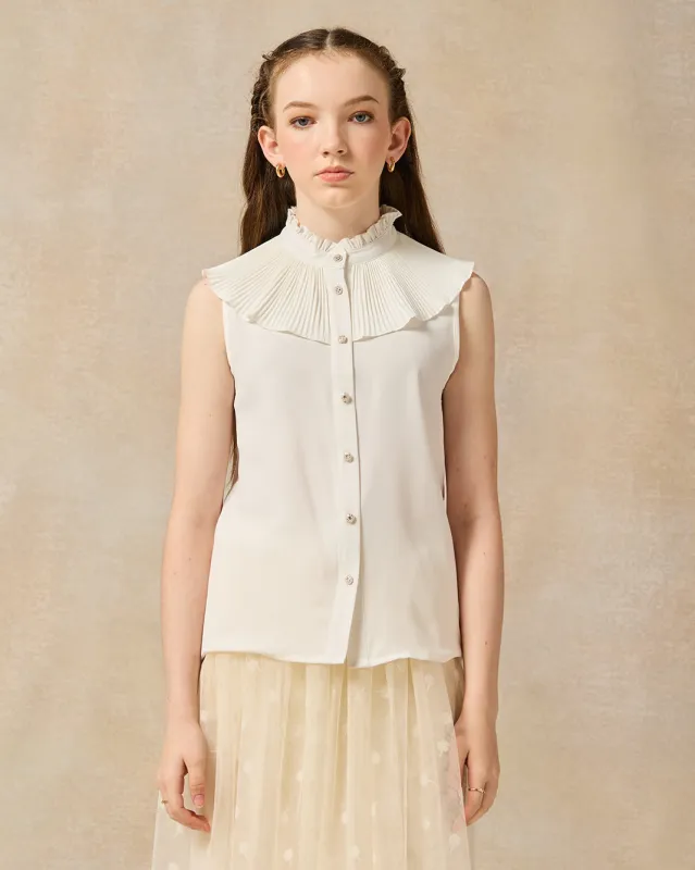 Senior Girls White Pleated Peter pan Collar Blouse sold by Redtag