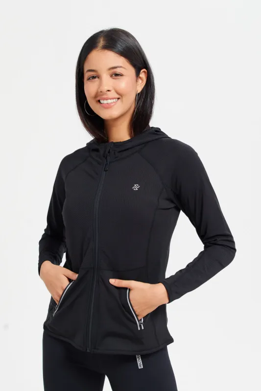 Women Black Hoodie Zip-Trough Sweatshirt sold by Redtag