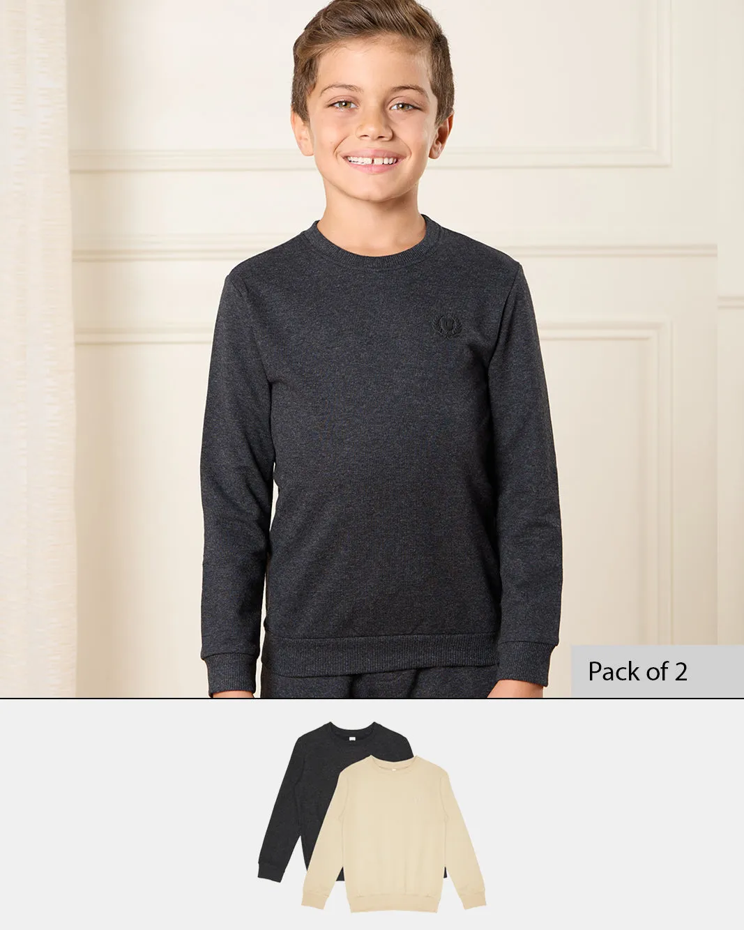 Boys Beige And Charcoal Solid Sweatshirt Set (2 Piece) sold by Redtag