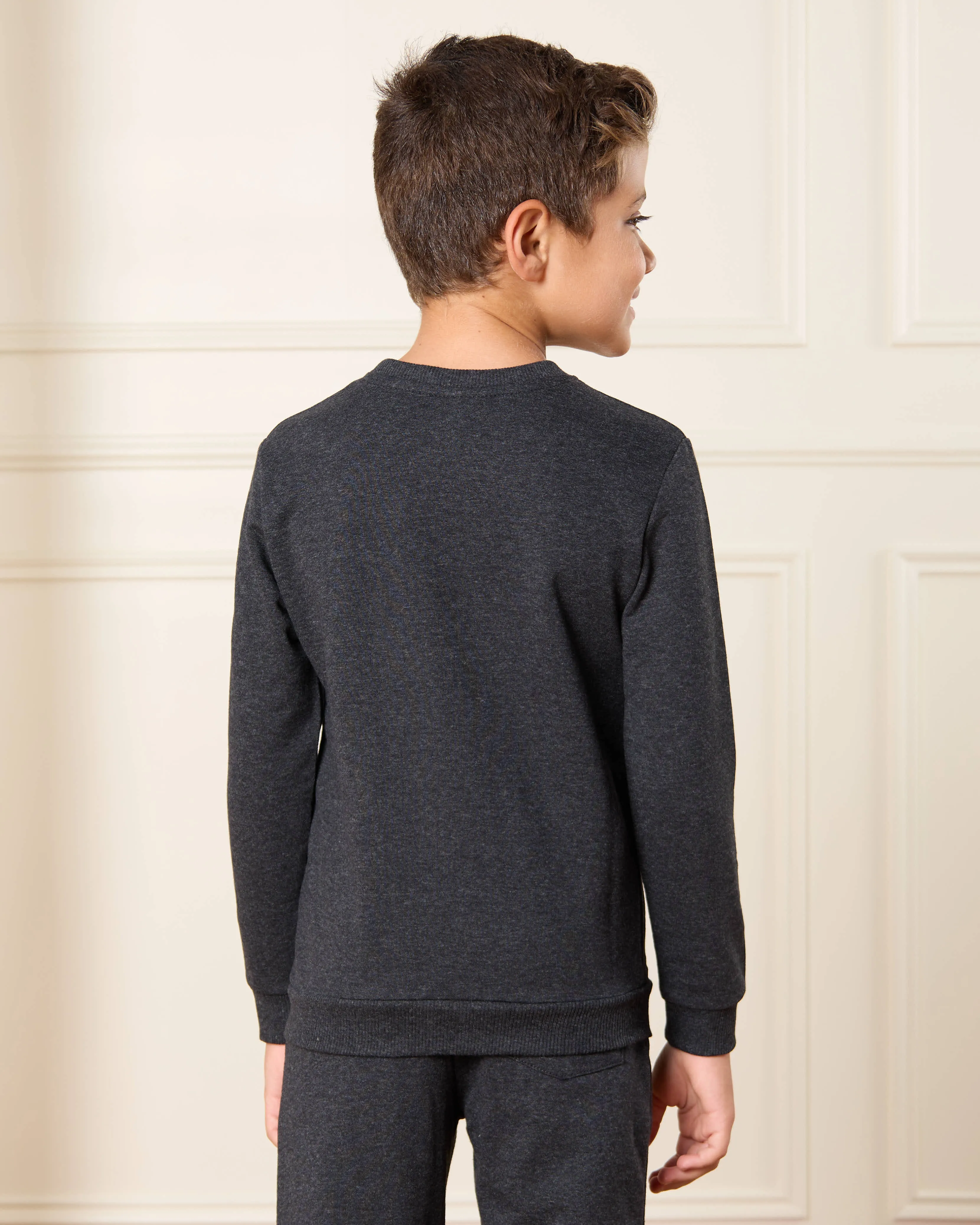 Boys Beige And Charcoal Solid Sweatshirt Set (2 Piece) sold by Redtag product image thumbnail 3