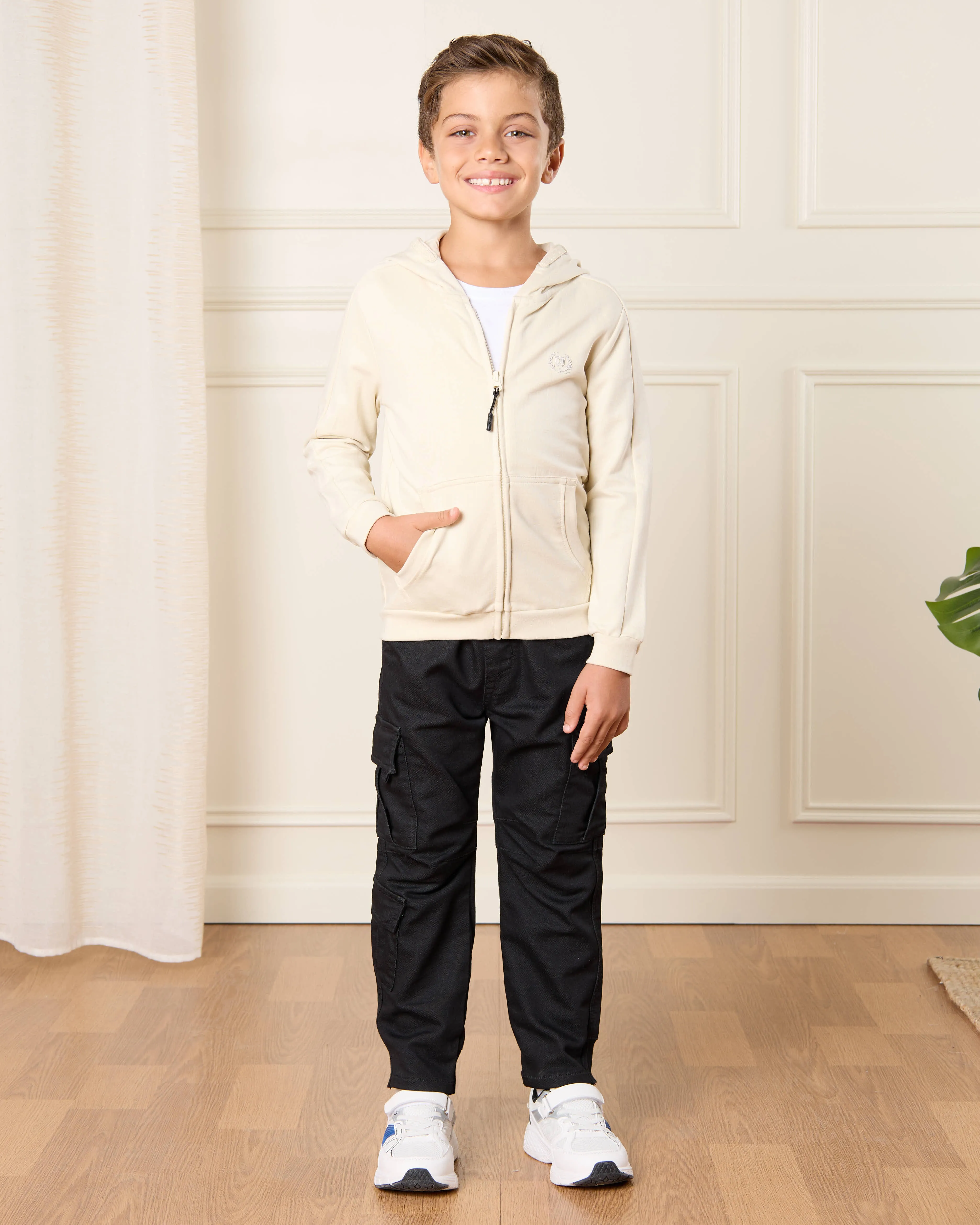 Boys Cream Hooded Sweatshirt sold by Redtag product image thumbnail 2
