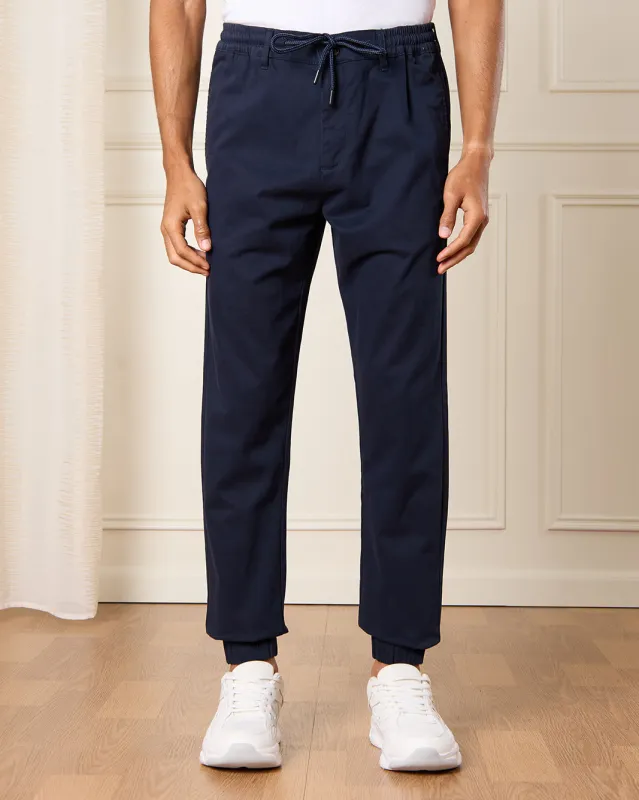 Men Navy Satin Slim Fit Jogger sold by Redtag