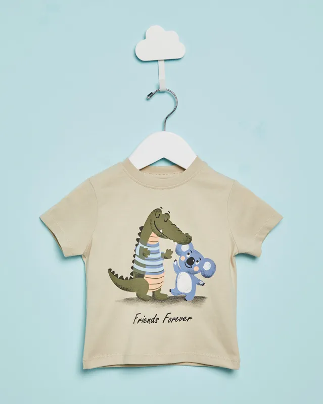 Infant Boys Beige Dino Print T-Shirt sold by Redtag