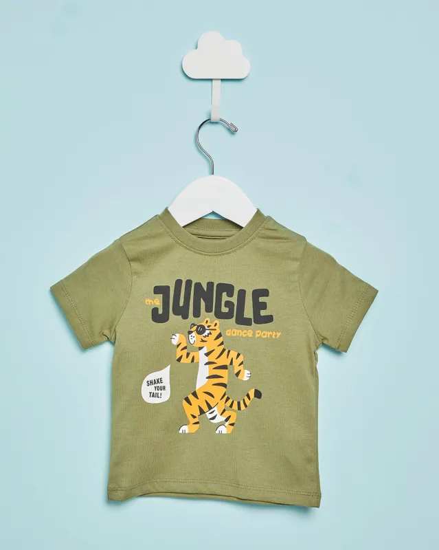 Infant Boys Olive Tiger Print T-Shirt sold by Redtag