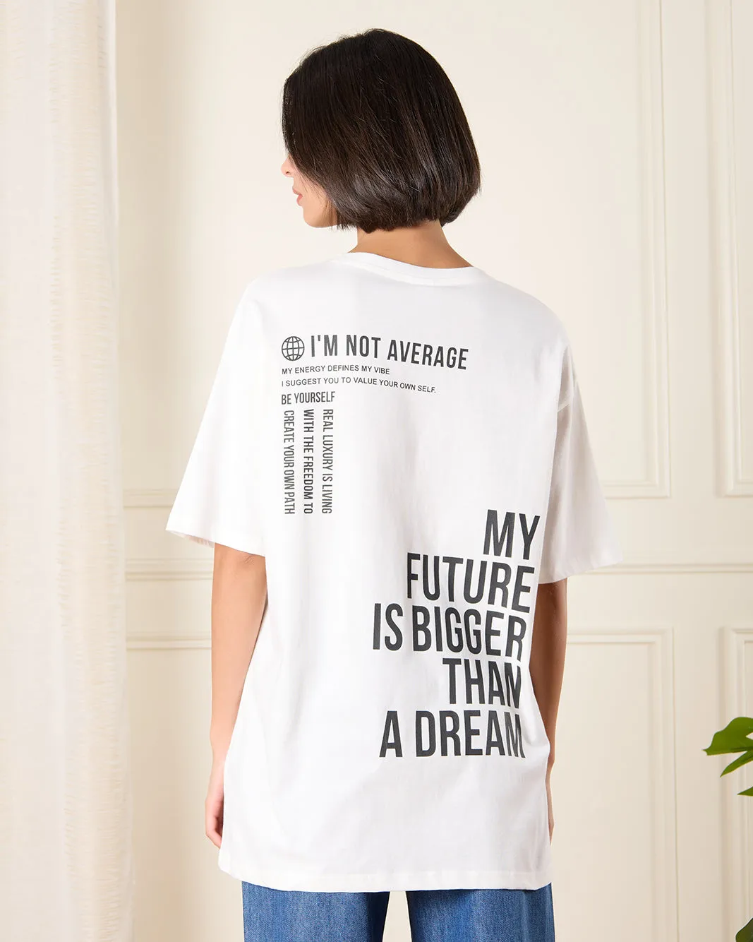 Women White Print Oversized T-Shirt sold by Redtag product image thumbnail 3