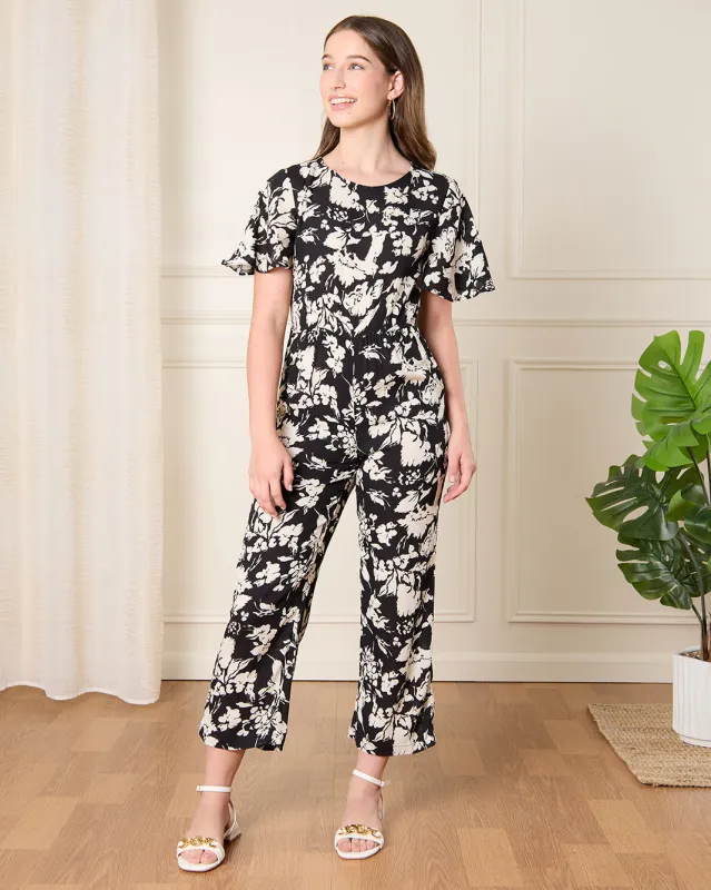 Senior Girls Black And White Floral Print Jumpsuit sold by Redtag