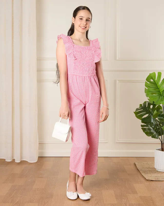 Senior Girls Pink Frilled Jumpsuit sold by Redtag