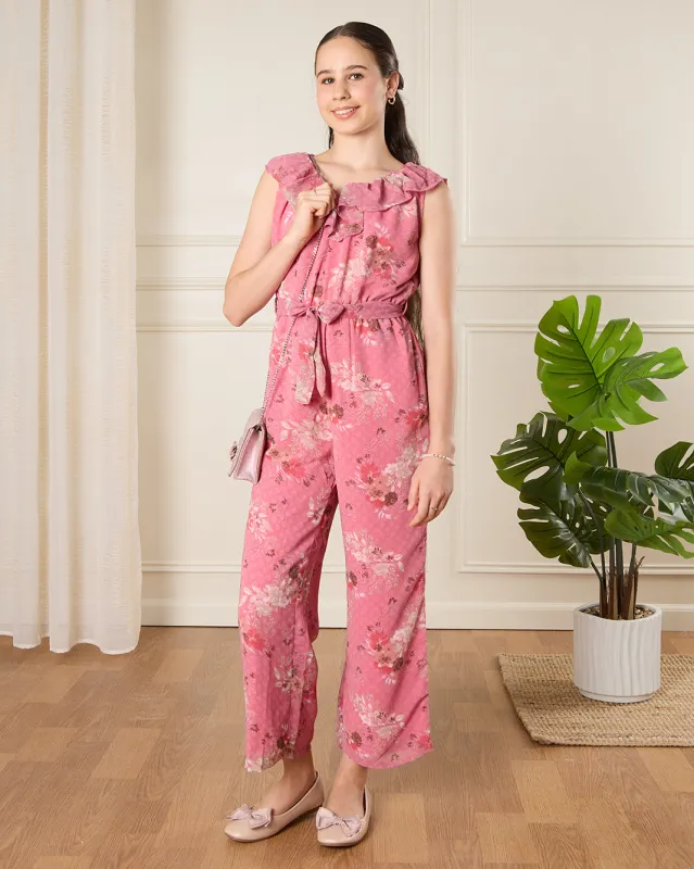 Senior Girls Pink Printed Jumpsuit sold by Redtag