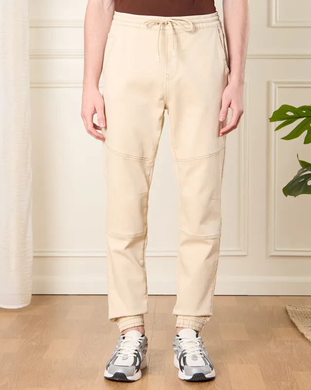 Men Beige Denim Joggers sold by Redtag
