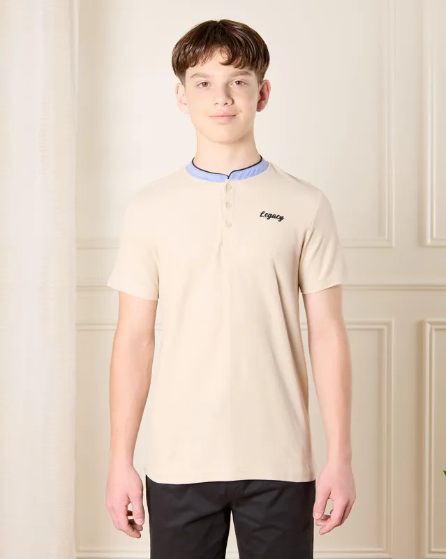 Senior Boys Beige Embellished Polo Shirt sold by Redtag