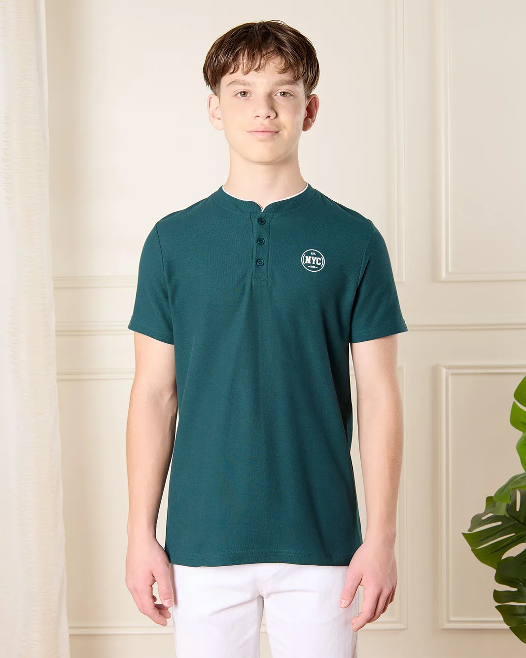 Senior Boys Green Printed Polo Shirt sold by Redtag