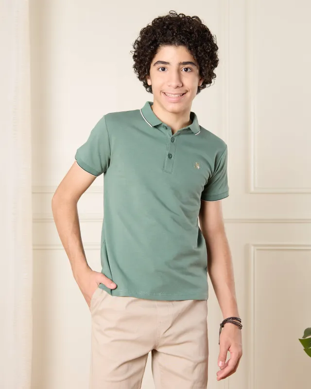 Senior Boys Green Polo T-Shirt sold by Redtag