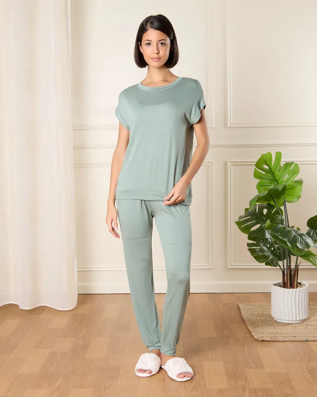 Women Green Plain Pyjama Set (2 Piece) sold by Redtag