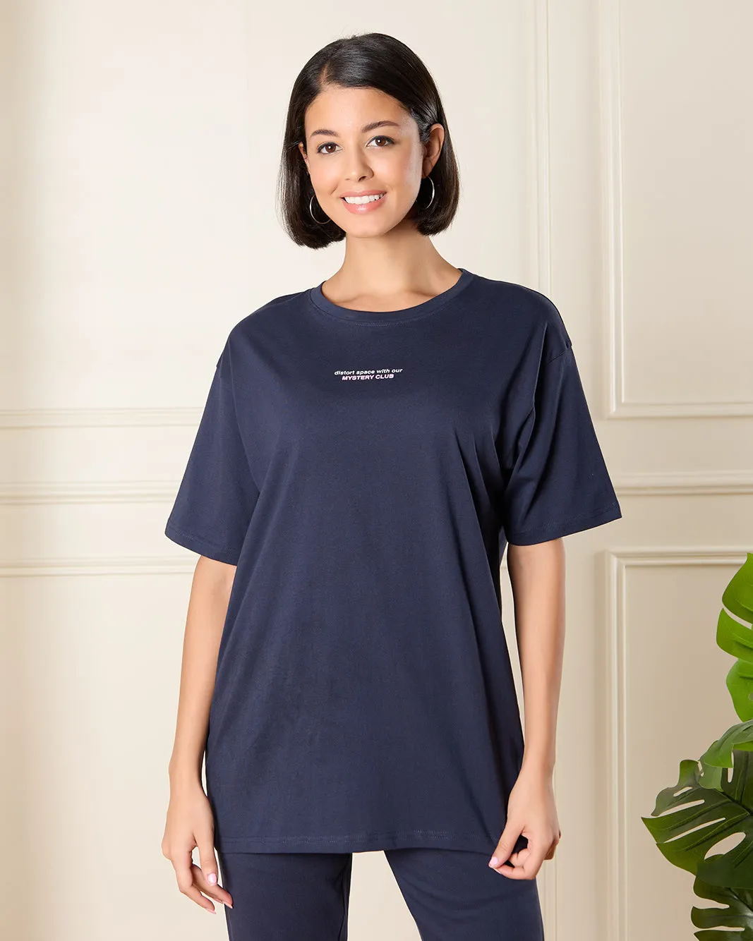 Women Blue Printed Oversize T-Shirt sold by Redtag