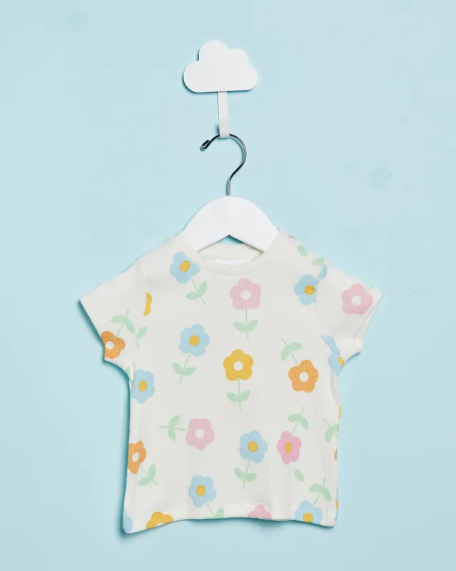 Infant Girls Ivory Floral Print T-Shirt sold by Redtag