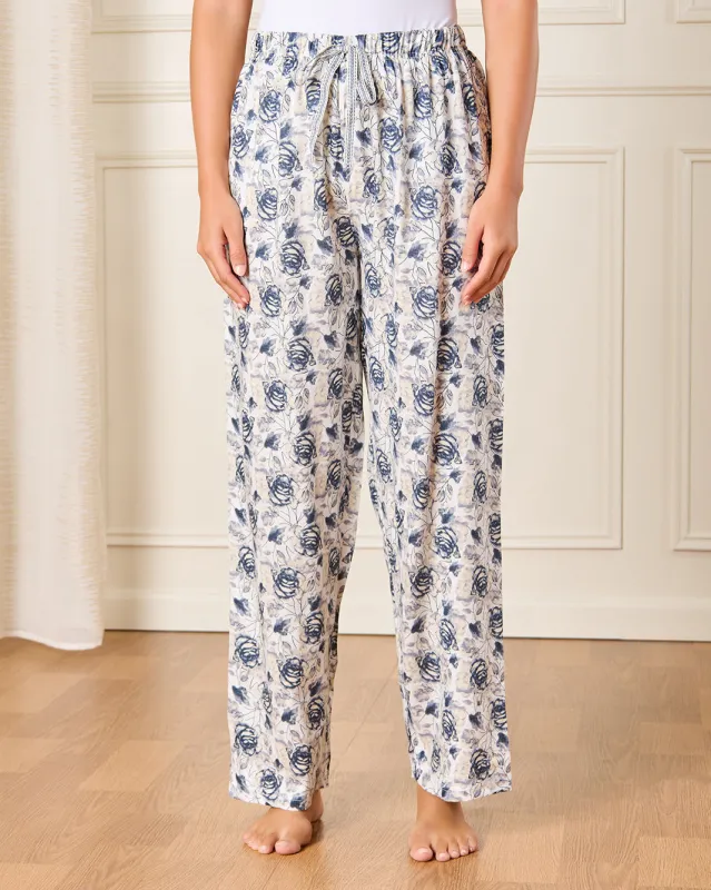 Women Beige And Navy Printed Pyjama Bottom sold by Redtag