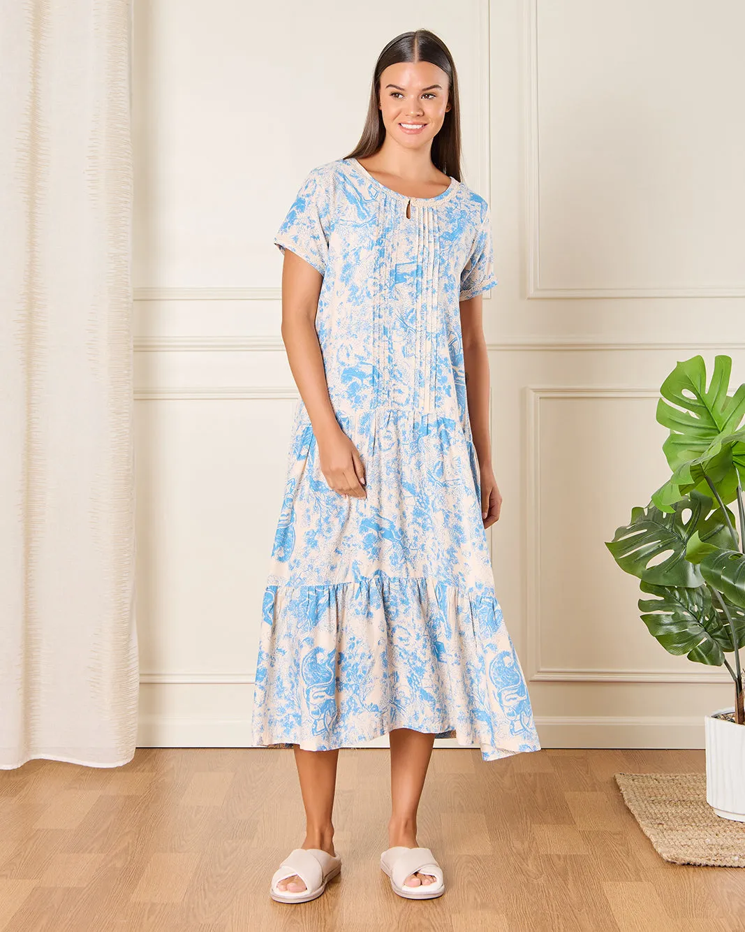 Women Blue And Beige Printed Nightgown sold by Redtag