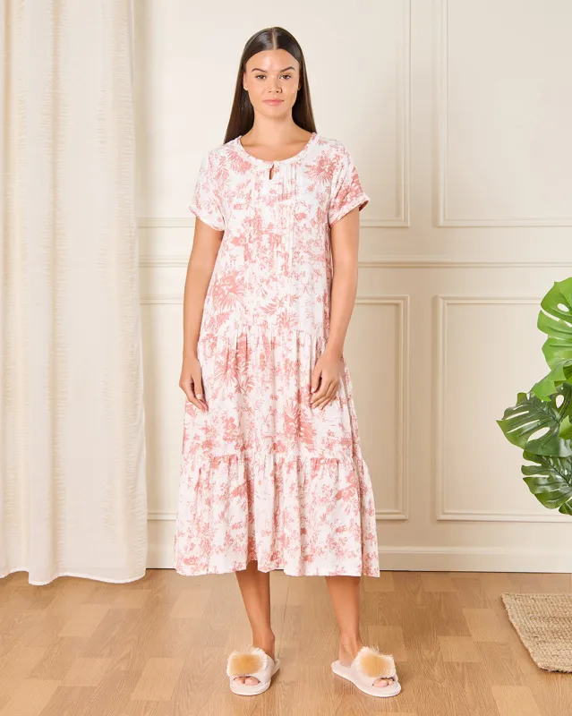 Women White Floral Printed Nightgown sold by Redtag