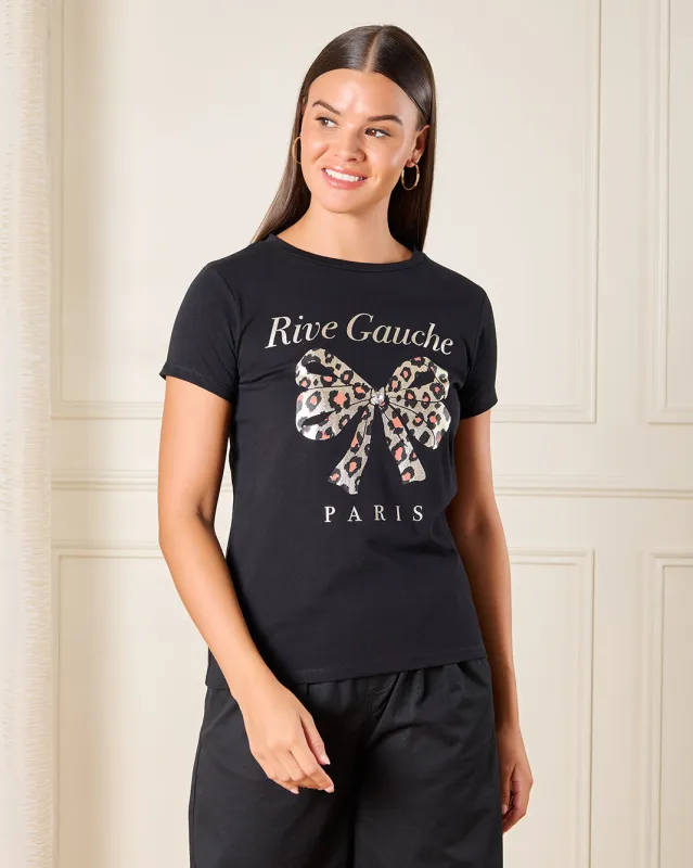Women Black Rive Gauch Printed T-Shirt sold by Redtag