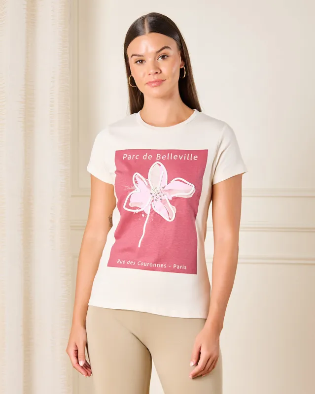 Women Cream Floral Printed T-Shirt sold by Redtag