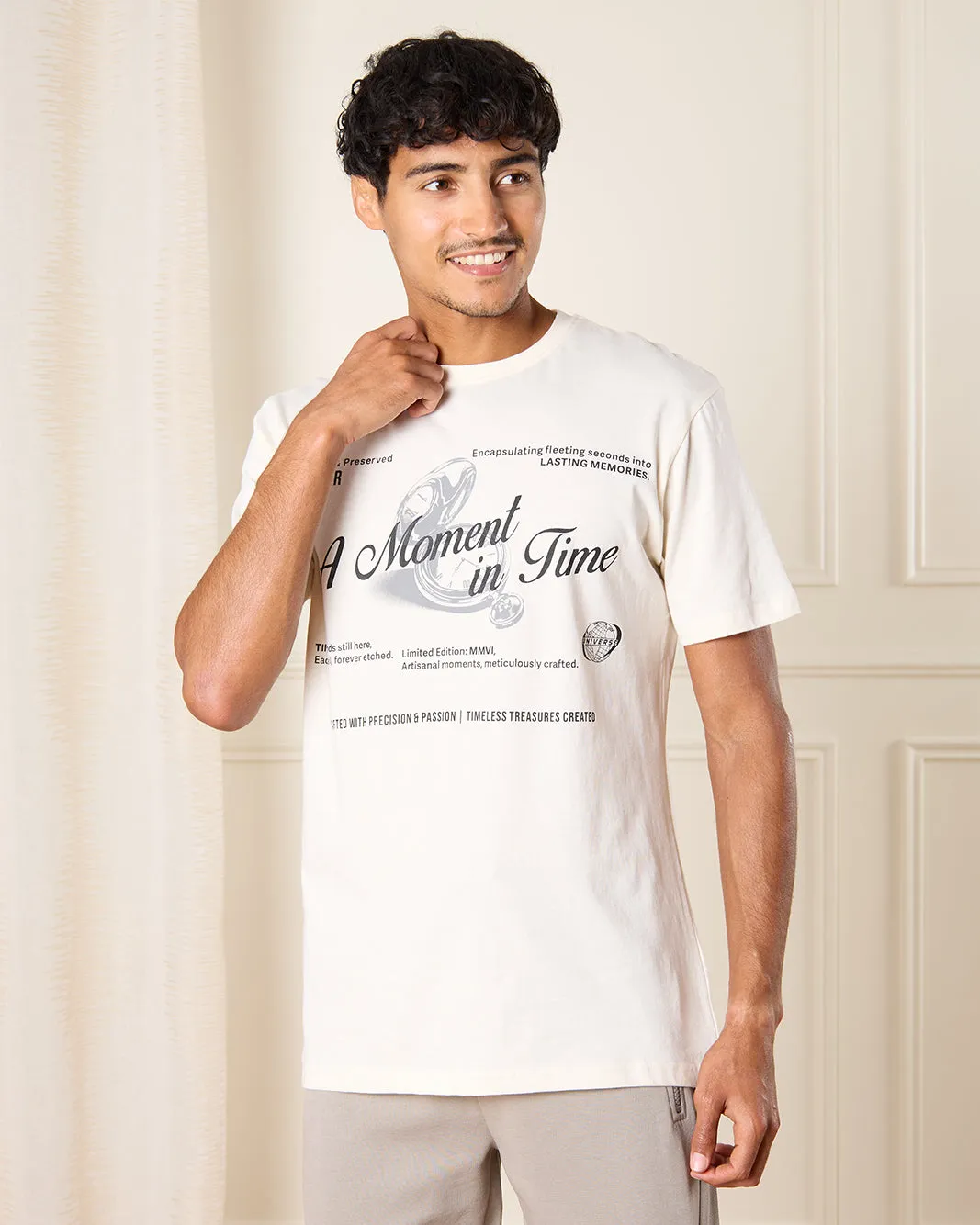 Men Ivory A Moment in Time Print T-Shirt sold by Redtag