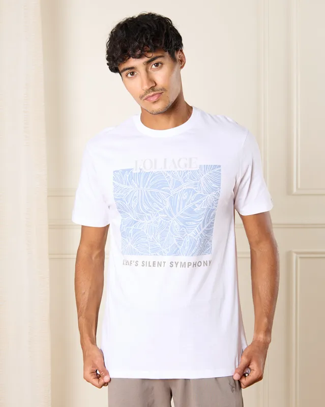 Men White Foliage Print T-Shirt sold by Redtag