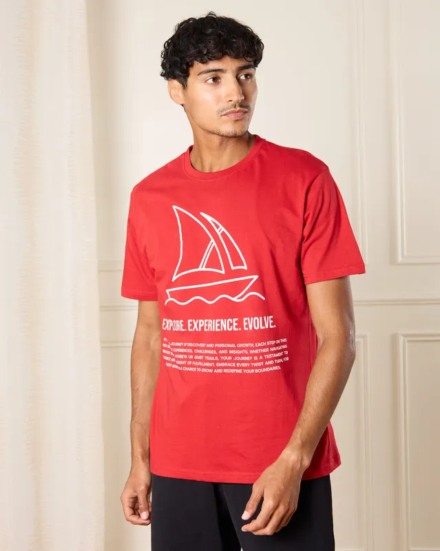 Men Red Explore Print T-Shirt sold by Redtag