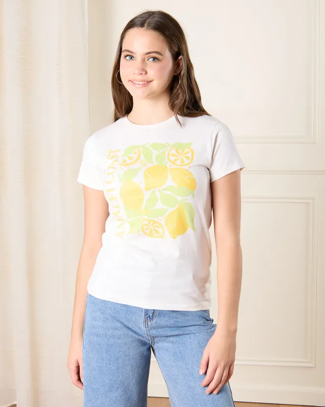 Senior Girls Yellow Lemon Print T-Shirt sold by Redtag