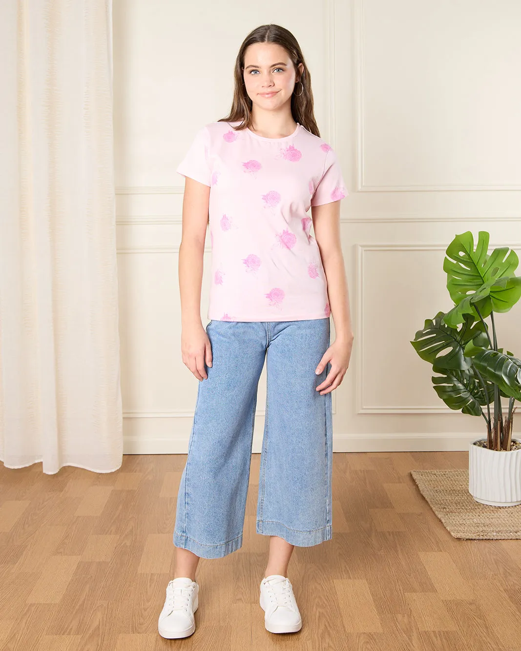 Senior Girls Pink Rose Print T-Shirt sold by Redtag product image thumbnail 2