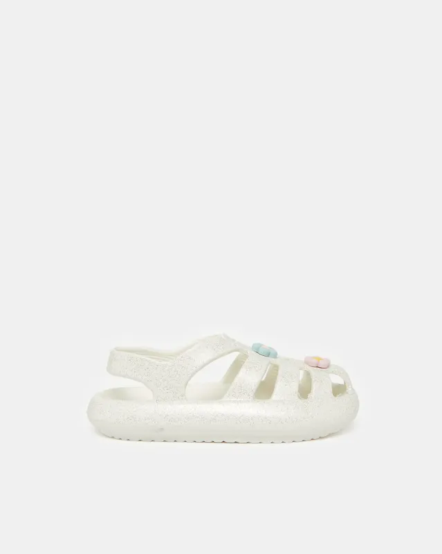 Girls White Embellished Floral Clog sold by Redtag