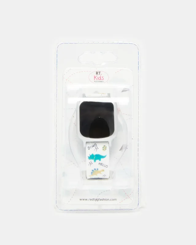 Boys White Dino Printed Digital Watch sold by Redtag