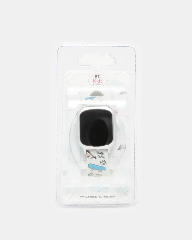 Boys White Skate Printed Digital Watch sold by Redtag