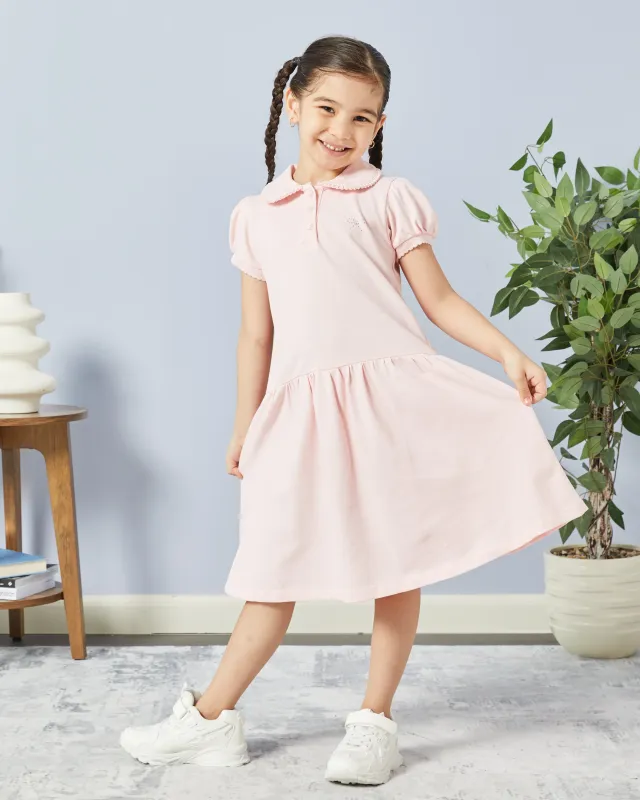Girls Pink Polo Collar Dress sold by Redtag