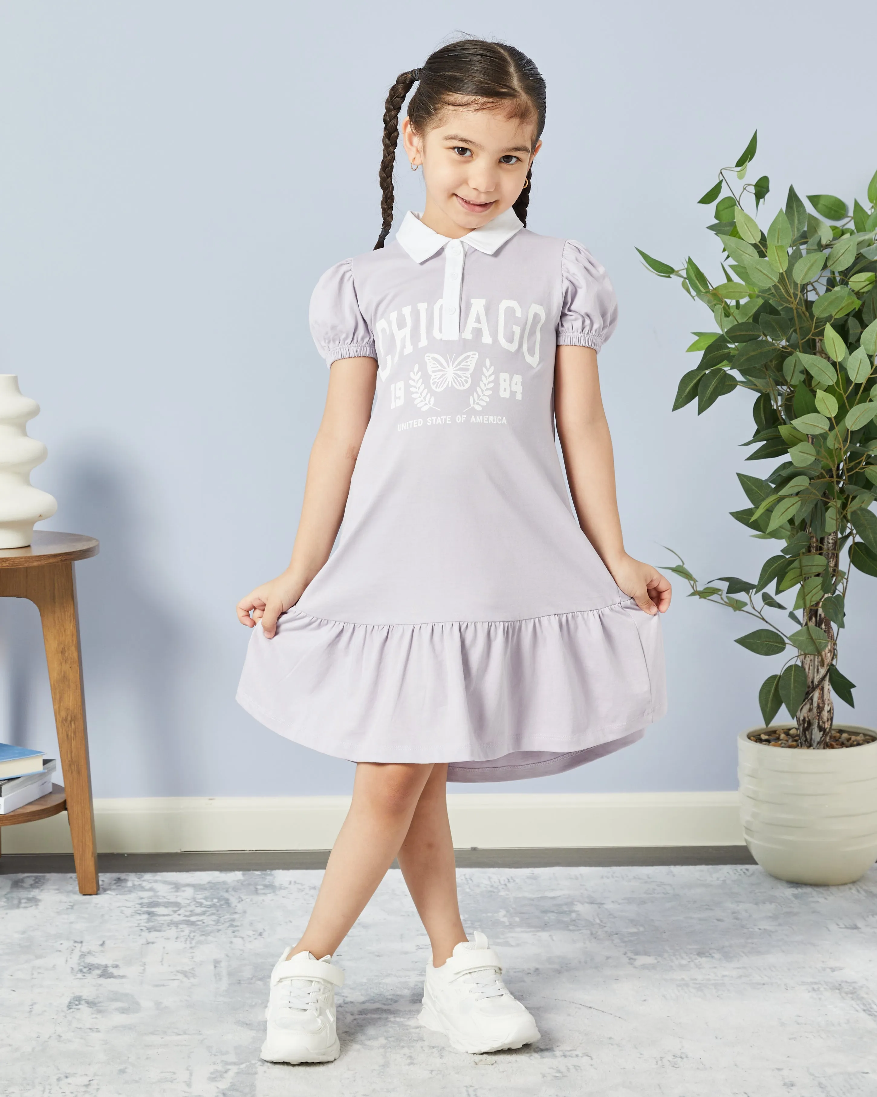 Girls Lilac Chicago Print Polo Dress sold by Redtag product image thumbnail 4