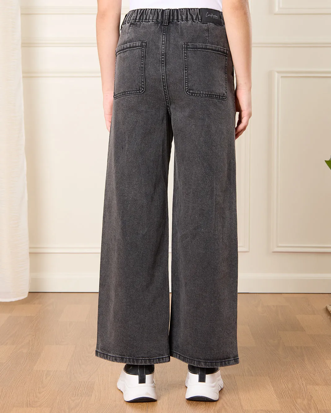 Senior Girls Black Wash Wide Leg Jeans sold by Redtag product image thumbnail 3