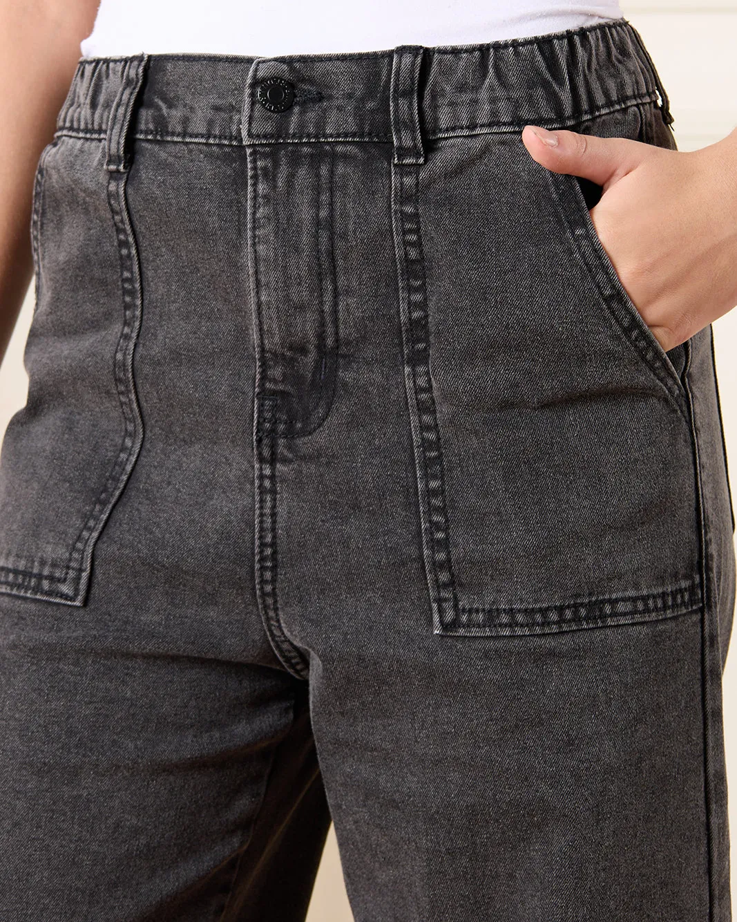 Senior Girls Black Wash Wide Leg Jeans sold by Redtag product image thumbnail 4