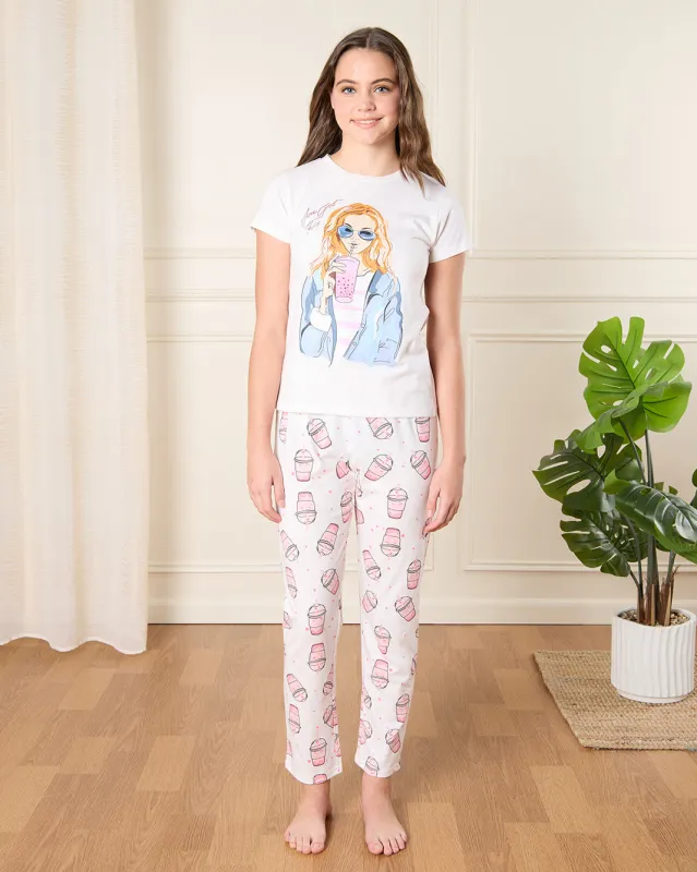 Senior Girls White Short Sleeved Pyjama Set (2 Piece) sold by Redtag