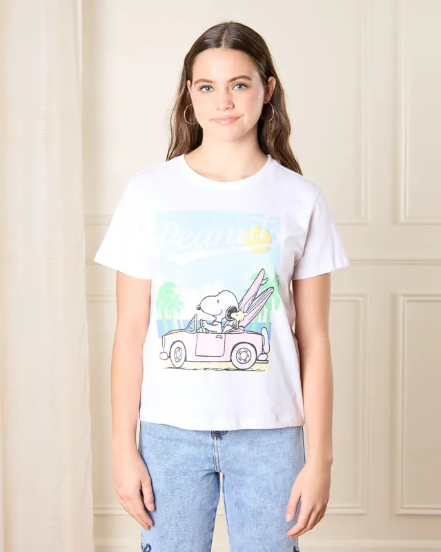 Senior Girls White Peanuts Print T-Shirt sold by Redtag