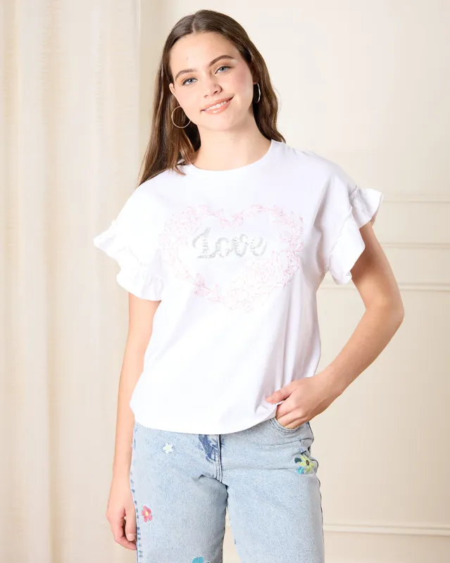 Senior Girls White Embellished Top sold by Redtag