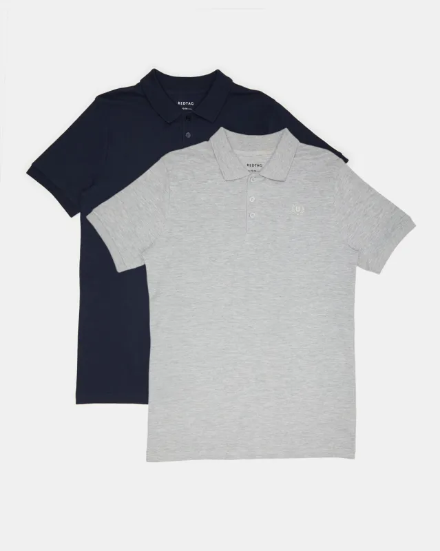 Senior Boys Grey and Navy Solid Polo Shirt (Set of 2) sold by Redtag